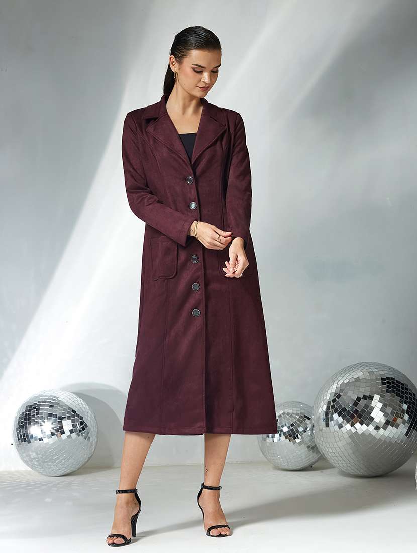 maroon polyester jacket lapel party wear