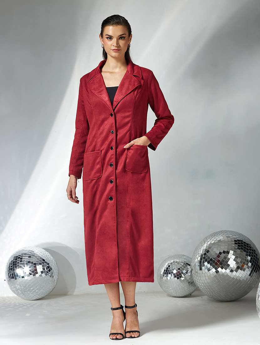 women solid long sleeve trench coat