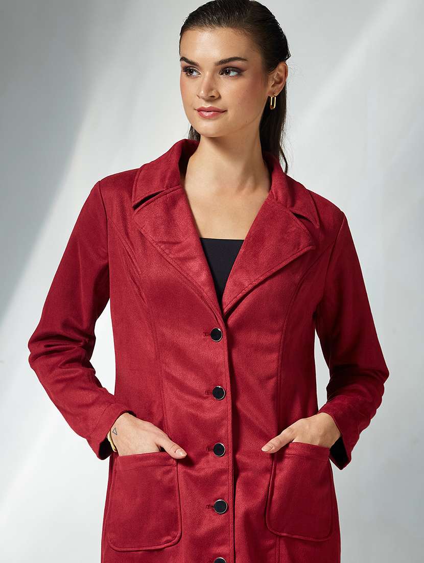 women solid long sleeve trench coat - 22364069 -  Standard Image - 3