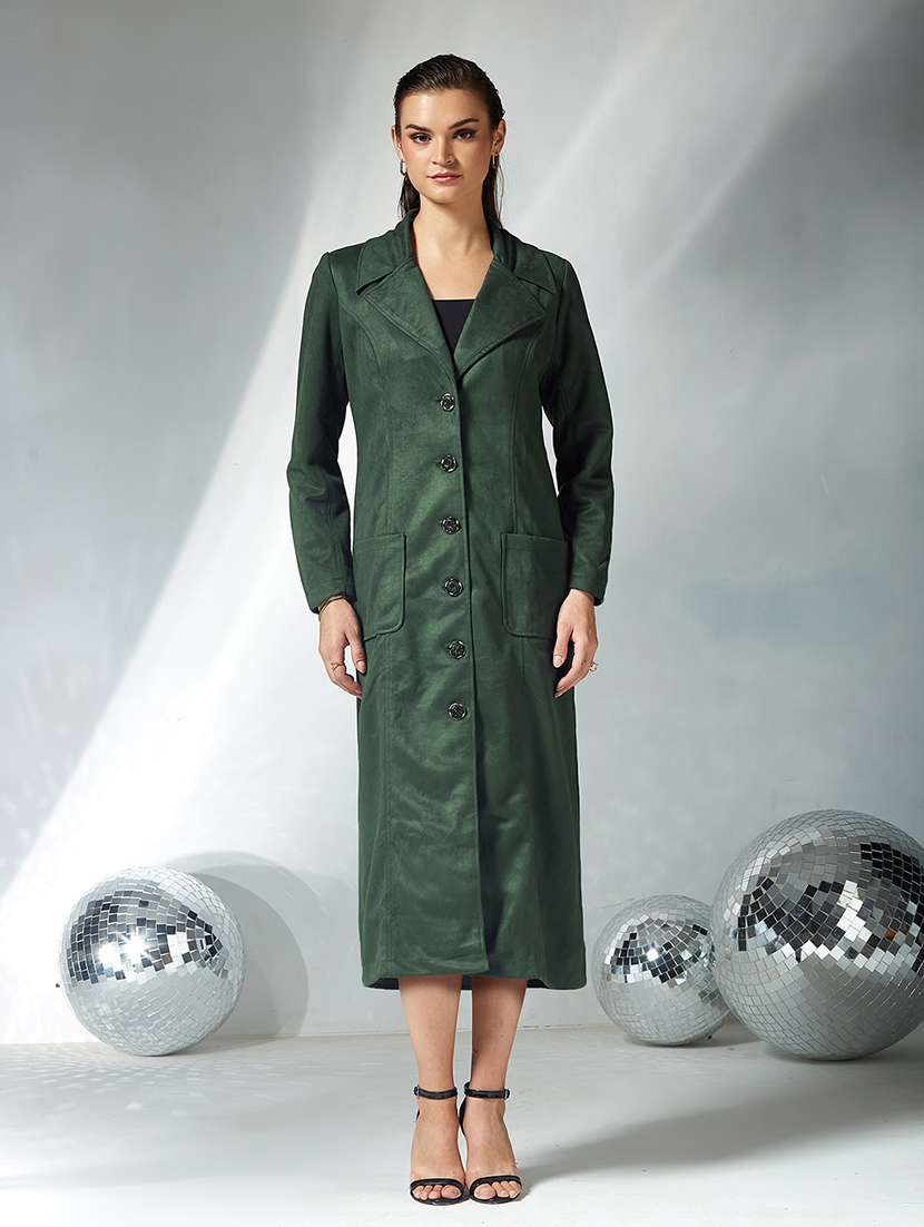 women solid long sleeve trench coat
