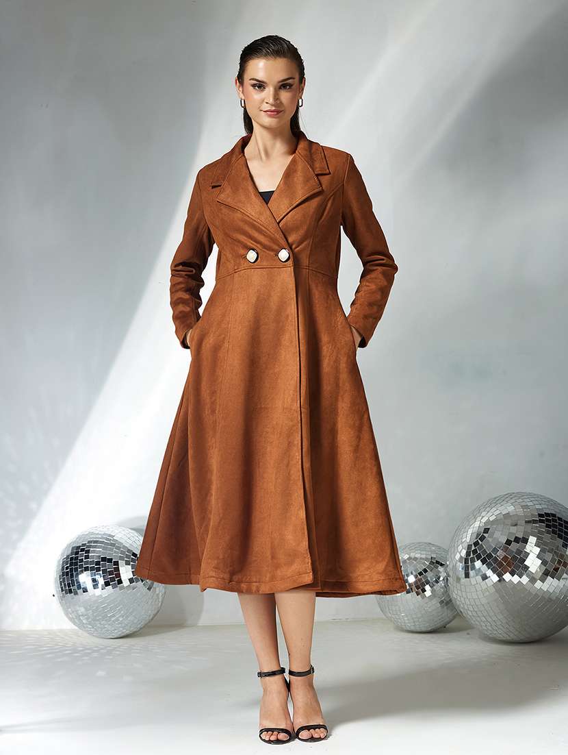 women solid long sleeve trench coat