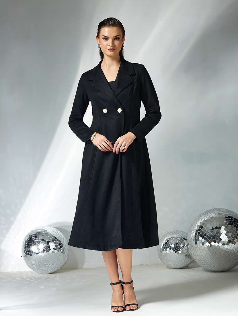 women solid long sleeve trench coat