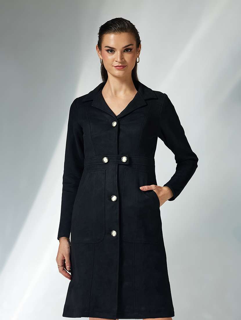 women solid long sleeve trench coat