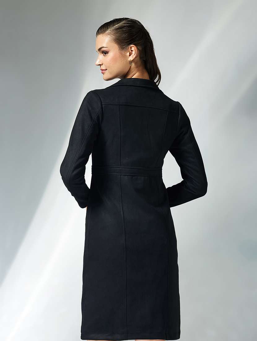 women solid long sleeve trench coat - 22364080 -  Standard Image - 3