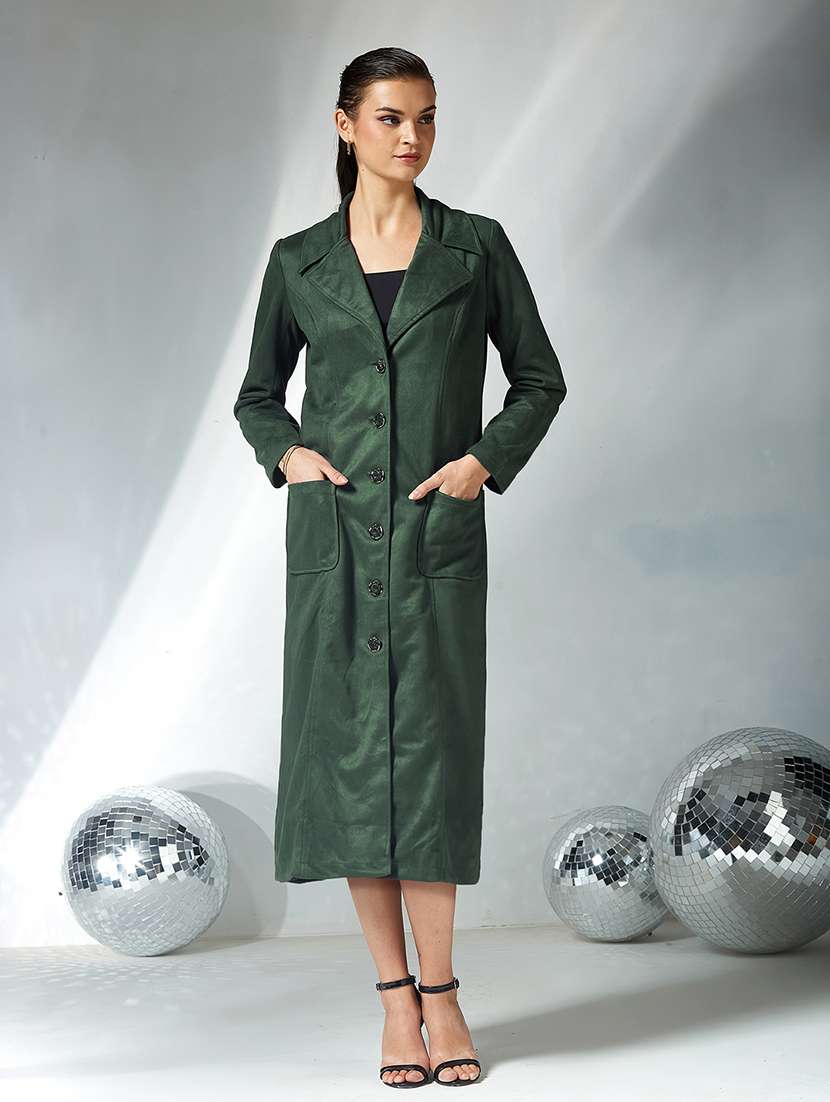 women solid long sleeve trench coat