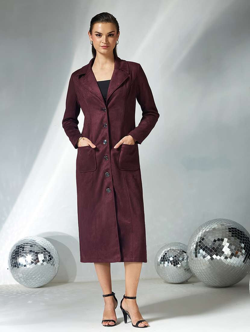 women solid long sleeve trench coat