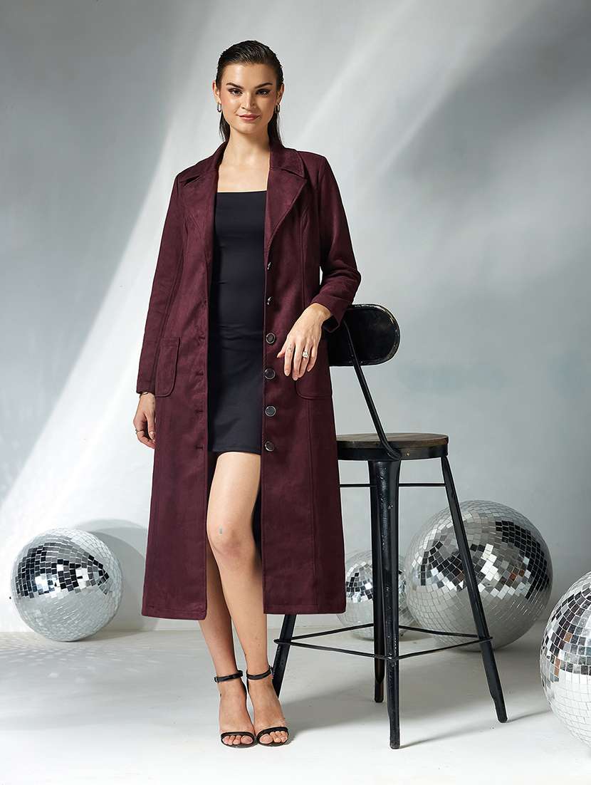 women solid long sleeve trench coat - 22364083 -  Standard Image - 3
