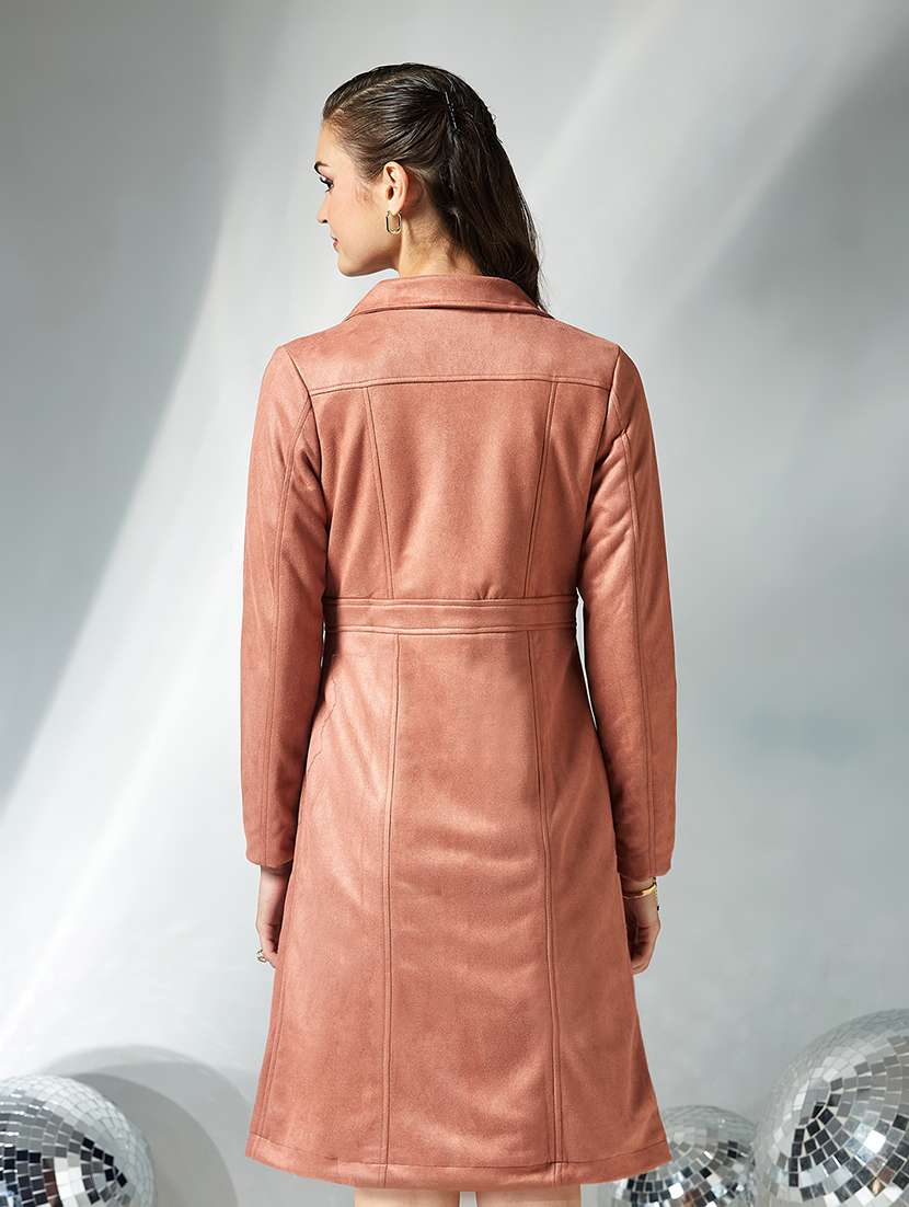 women solid long sleeve trench coat - 22364084 -  Standard Image - 3