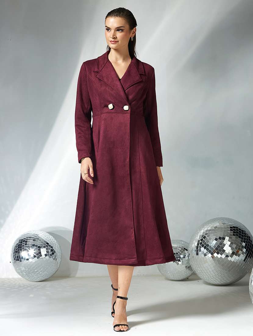 women solid long sleeve trench coat