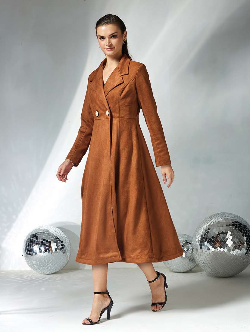 women solid long sleeve trench coat