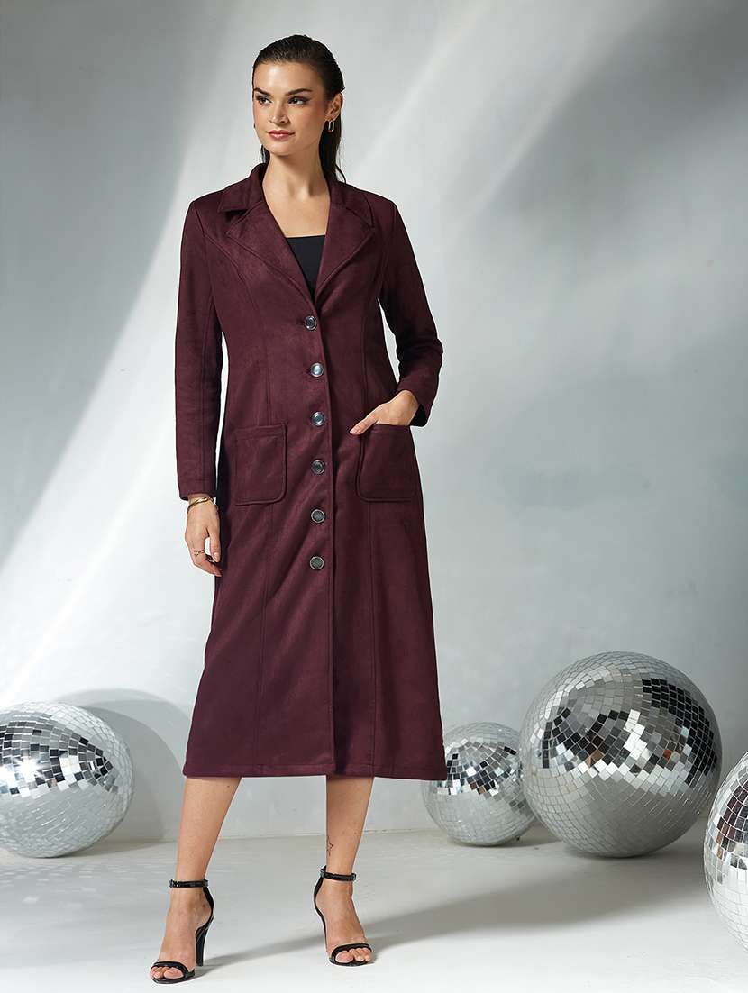 women solid long sleeve trench coat