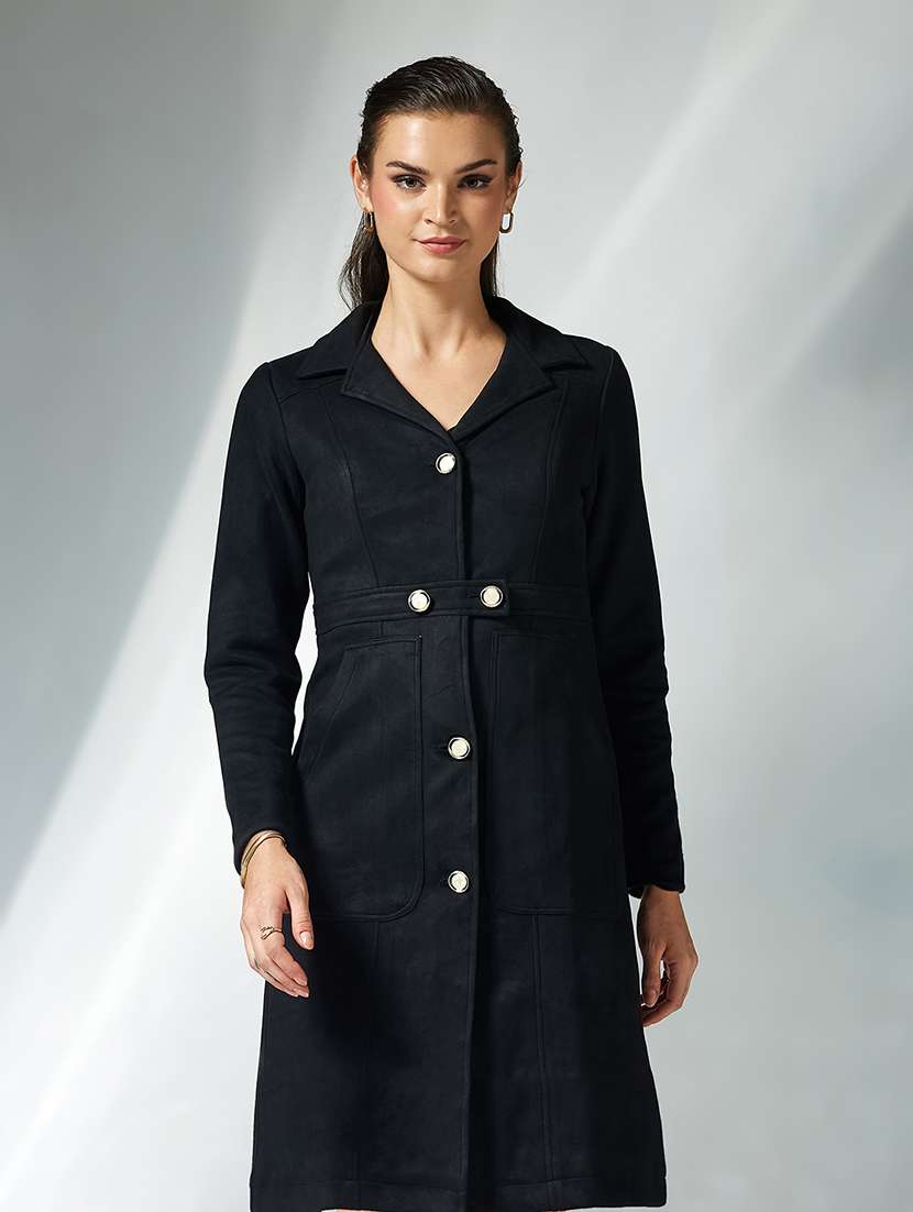 women solid long sleeve trench coat