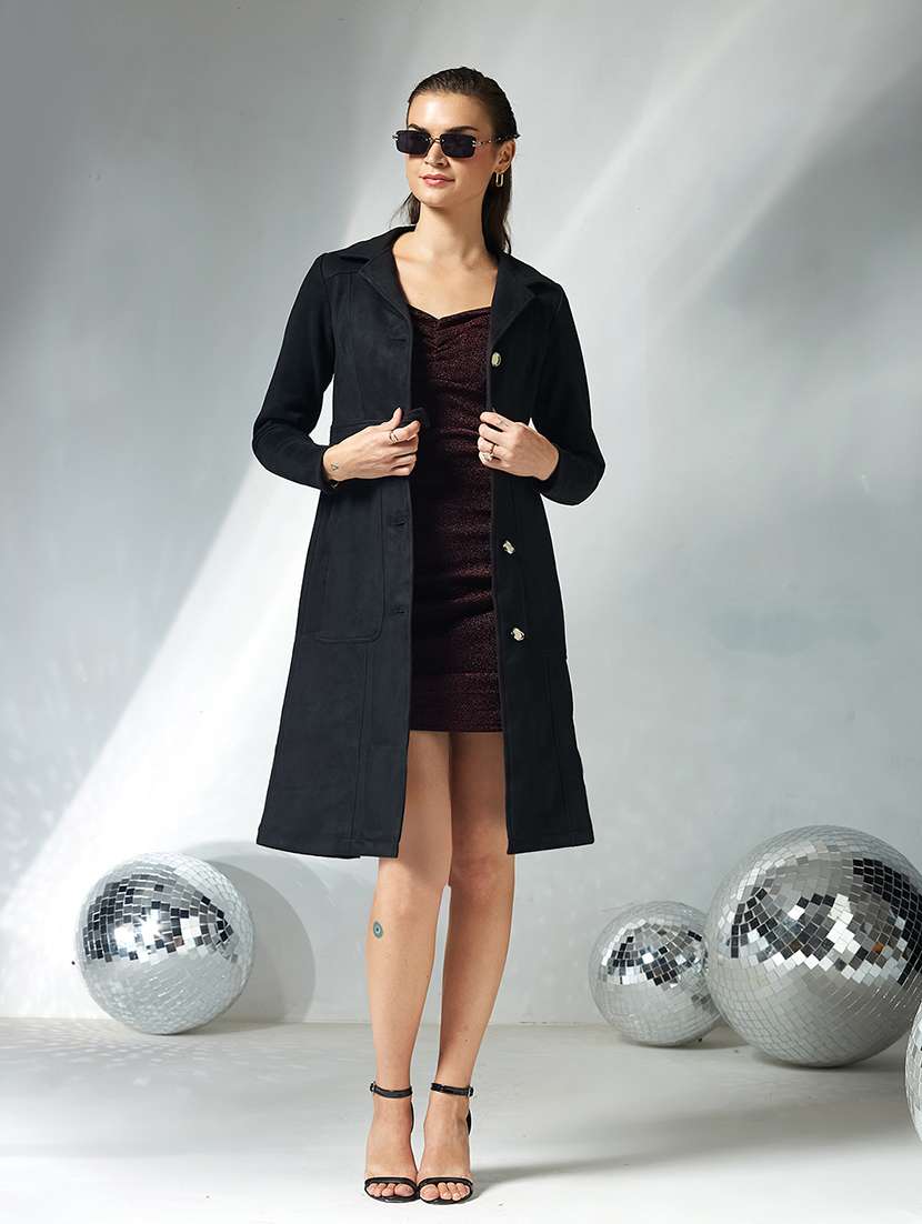 women solid long sleeve trench coat - 22364095 -  Standard Image - 3