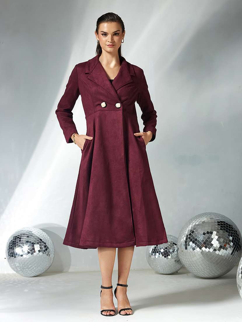 women solid long sleeve trench coat