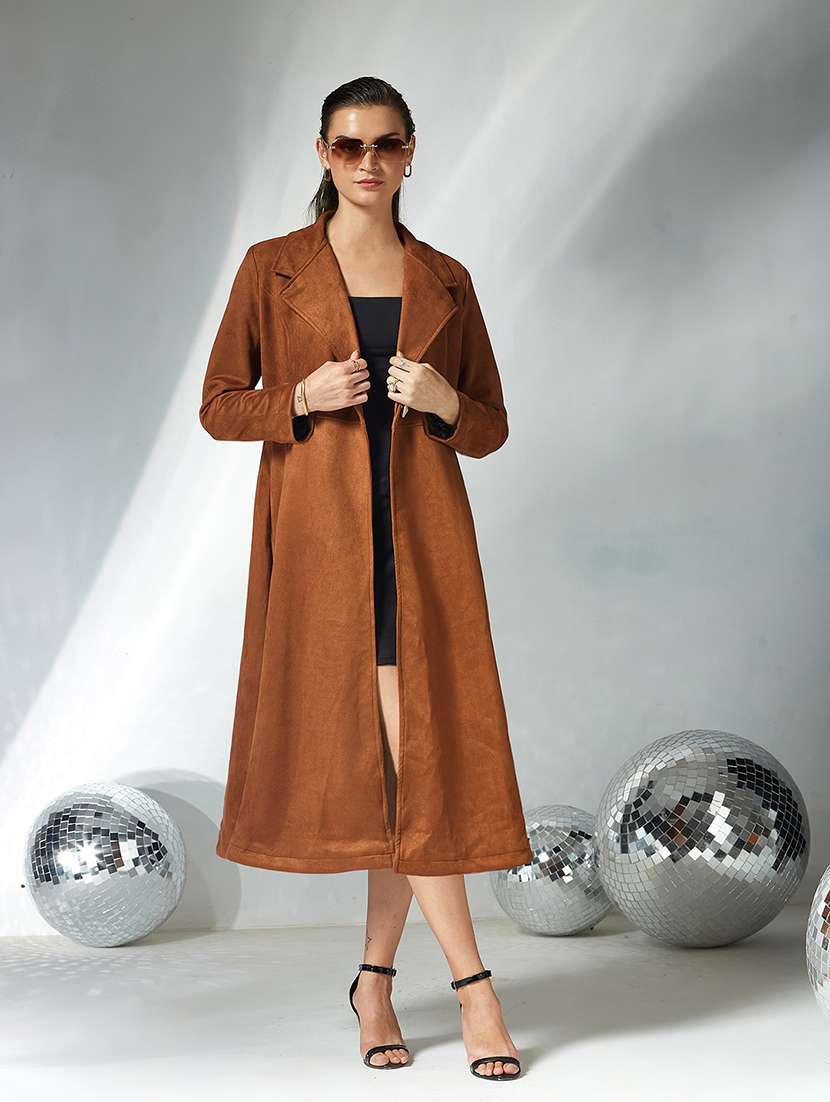women solid long sleeve trench coat