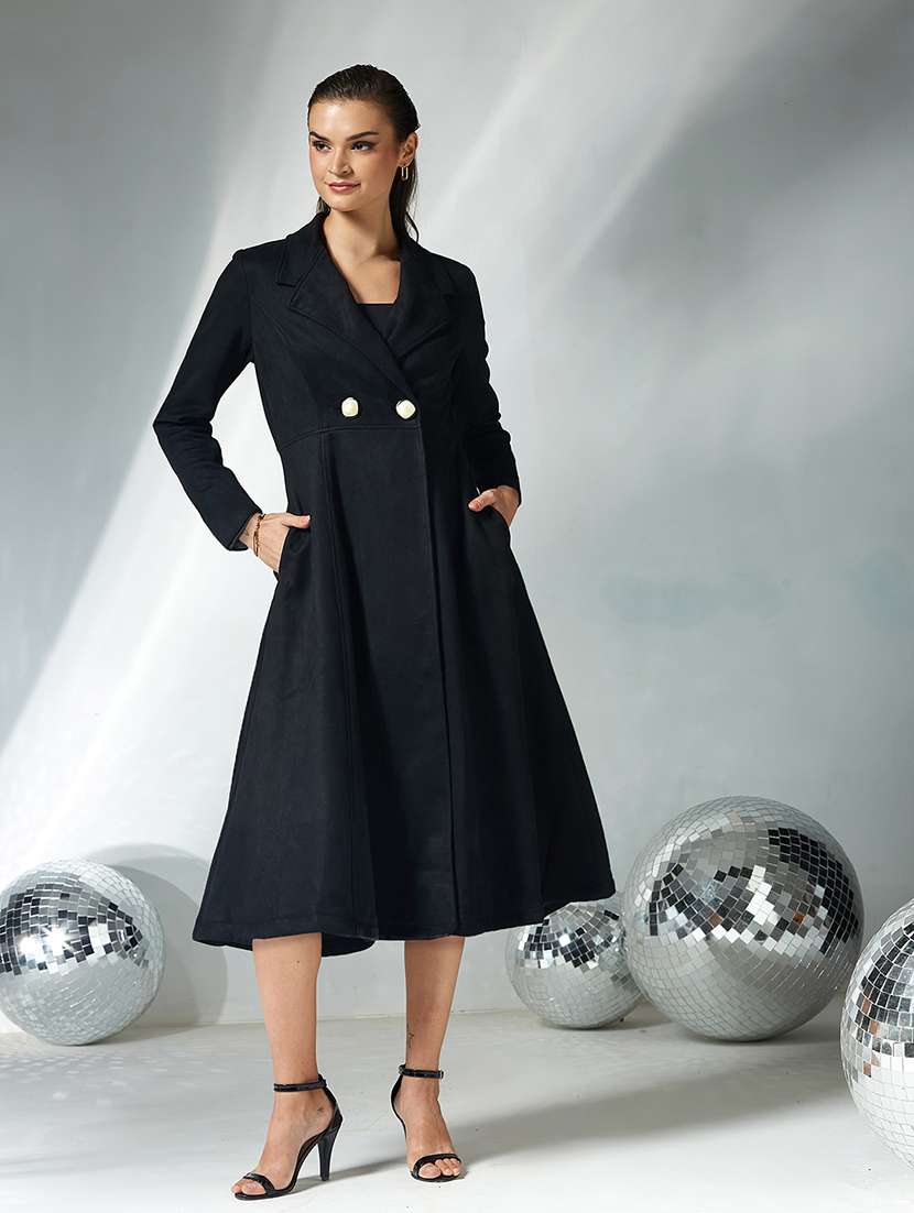 women solid long sleeve trench coat