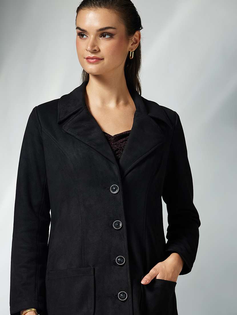 women solid long sleeve trench coat