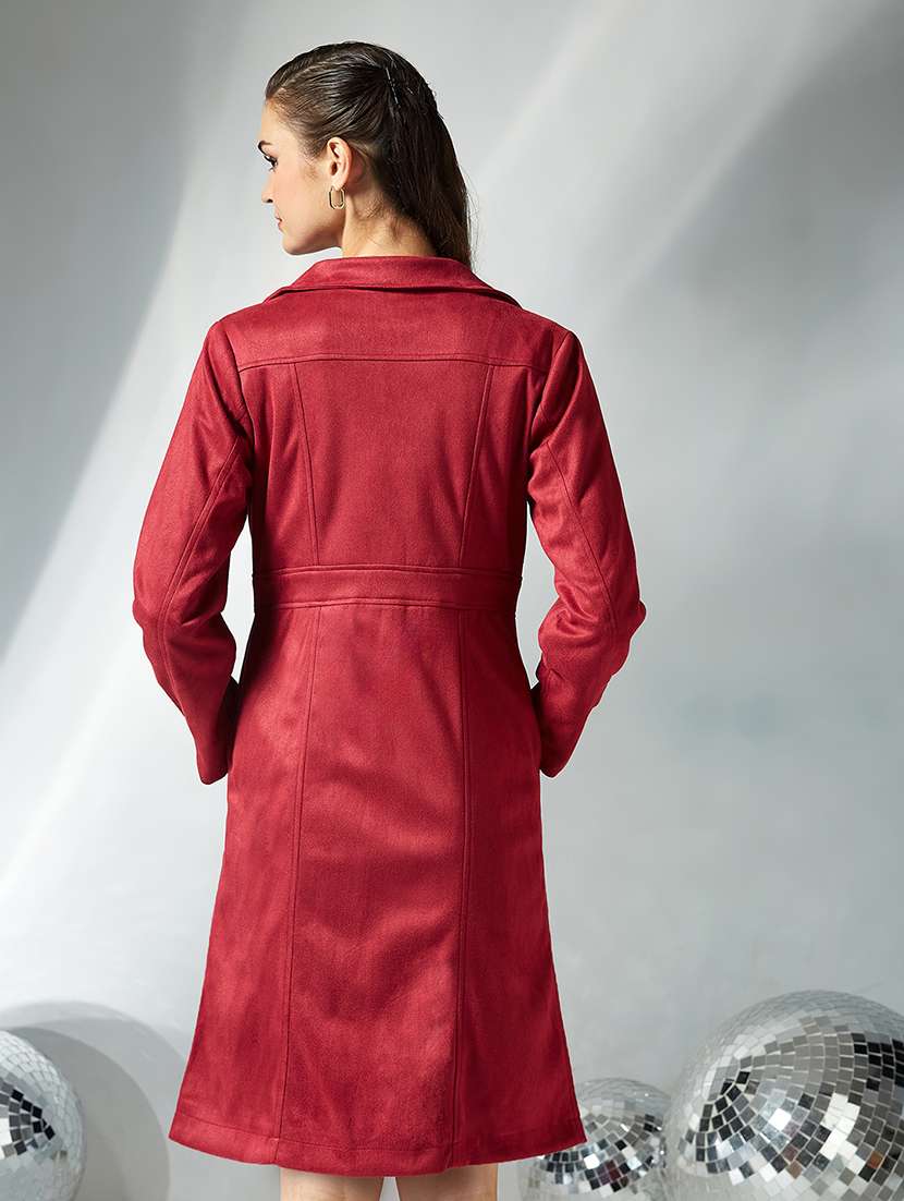 women solid long sleeve trench coat - 22364103 -  Standard Image - 3