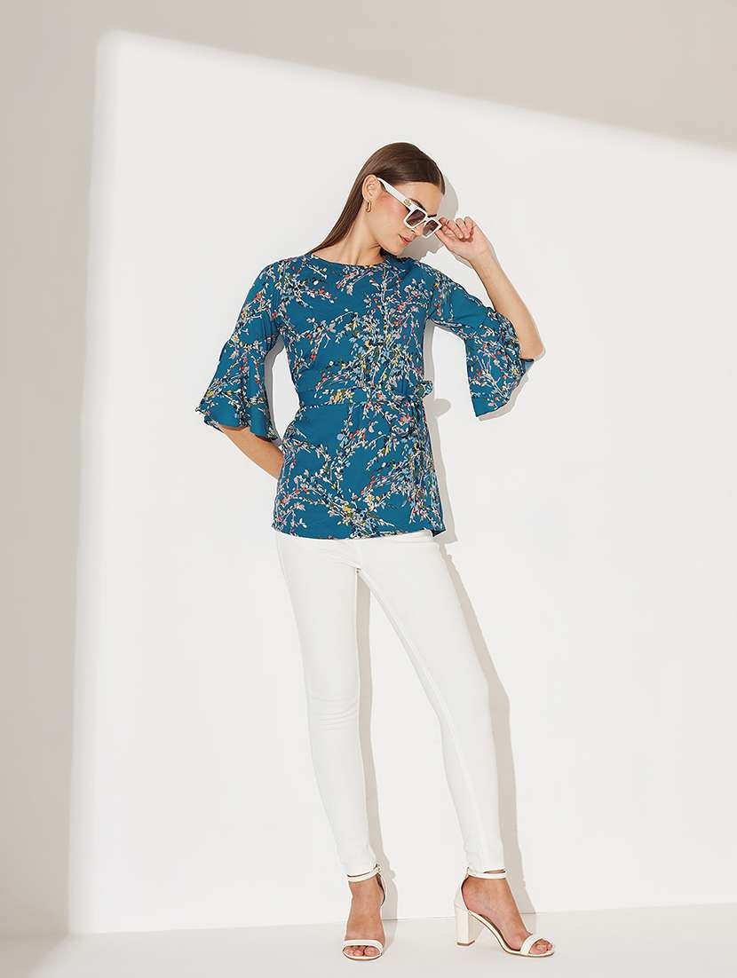 women floral print bell sleeve top