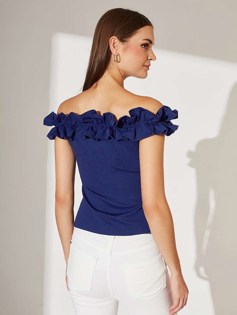 women solid off shoulder straight top - 22364109 -  Standard Image - 3