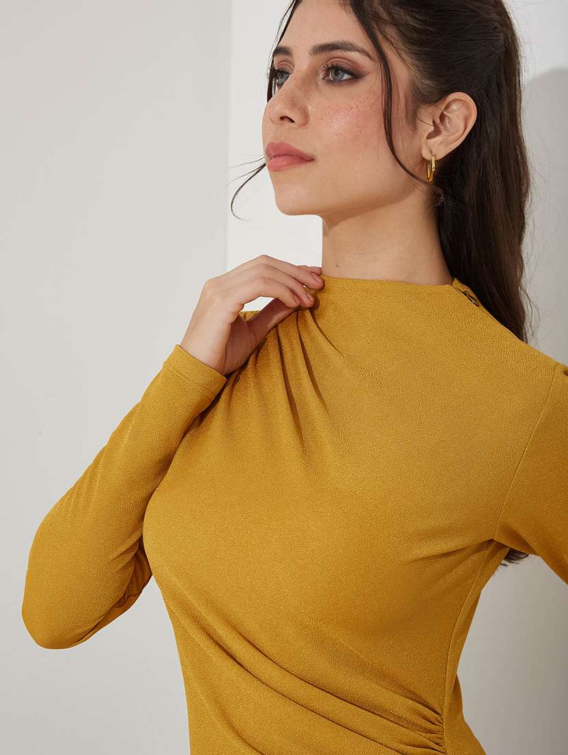 women solid long sleeve ruched top - 22364119 -  Standard Image - 3