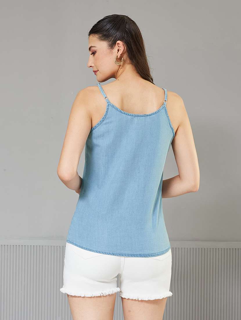 Women Solid Shoulder Strap Straight Top - 22364123 -  Standard Image - 3