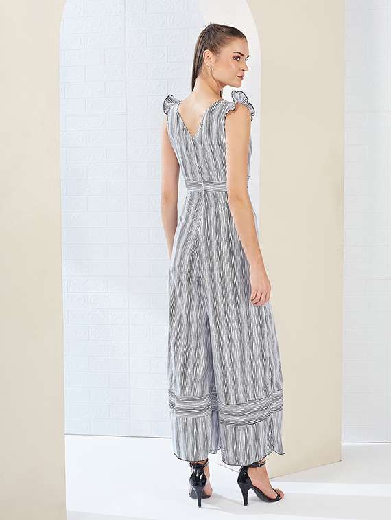 women striped sleeveless belted jumpsuit - 22364137 -  Standard Image - 3