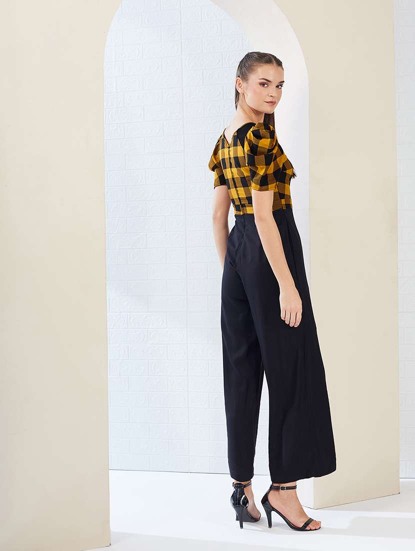 women checkered puff sleeve jumpsuit - 22364141 -  Standard Image - 3