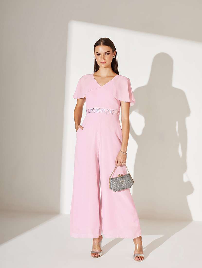women pink solid flute sleeve jumpsuit - 22364147 -  Standard Image - 3