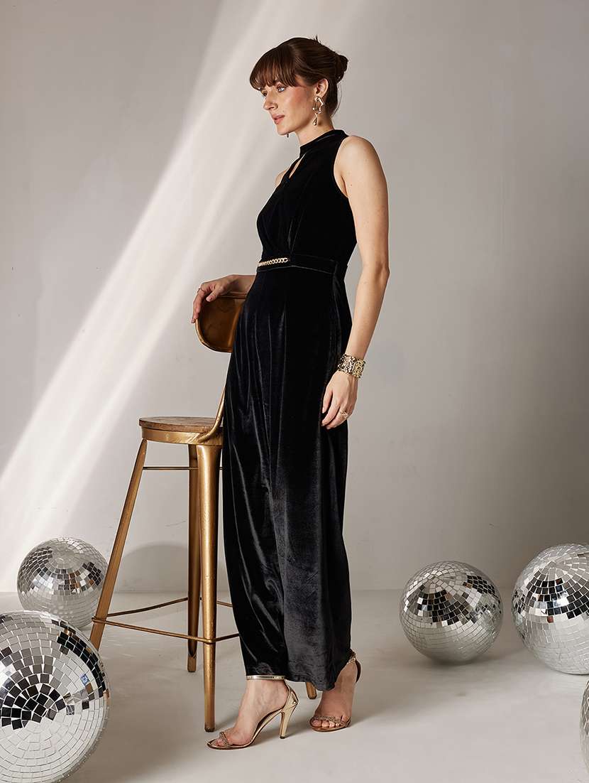 women solid halter neck sleeveless jumpsuit - 22364166 -  Standard Image - 3