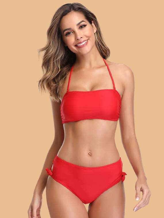 women solid swimwear bikini set