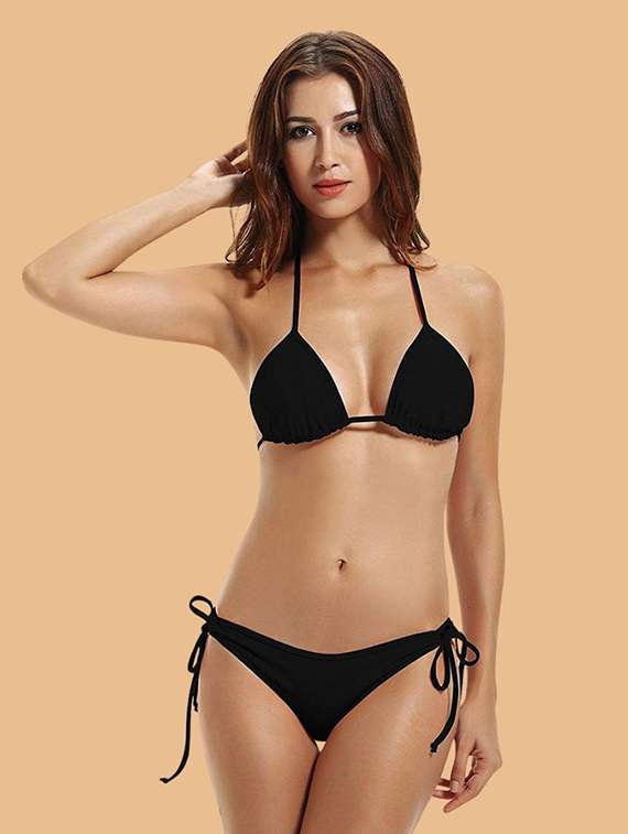 women solid swimwear bikini set
