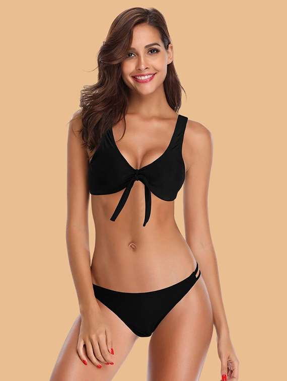 women solid swimwear bikini set
