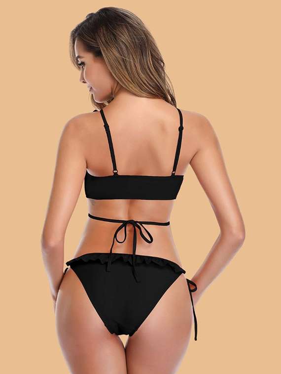 women solid swimwear bikini set - 22364185 -  Standard Image - 3