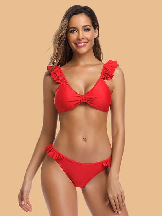 women solid swimwear bikini set