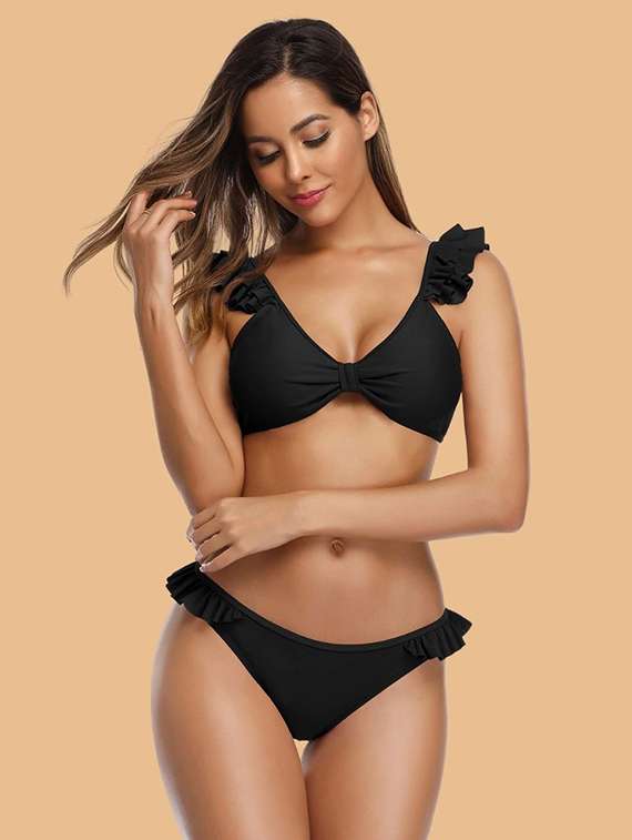 women solid swimwear bikini set