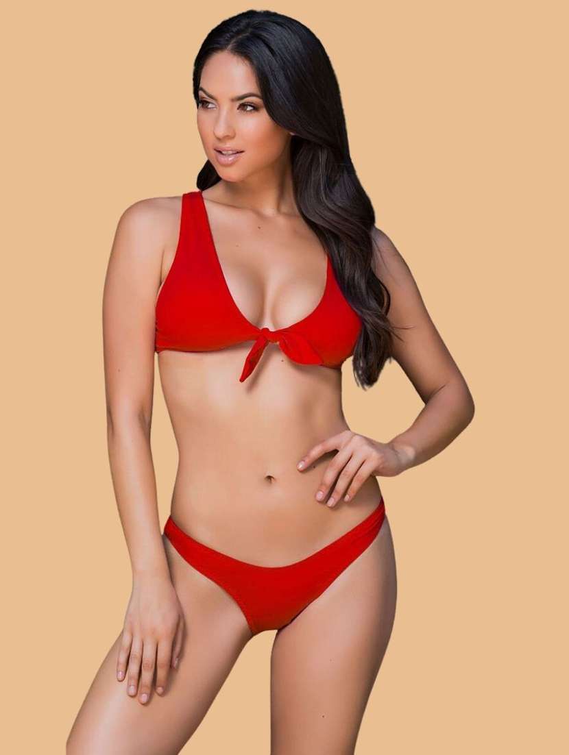 women solid swimwear bikini set