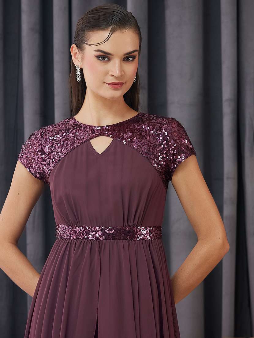 women sequined short sleeve asymmetric dress