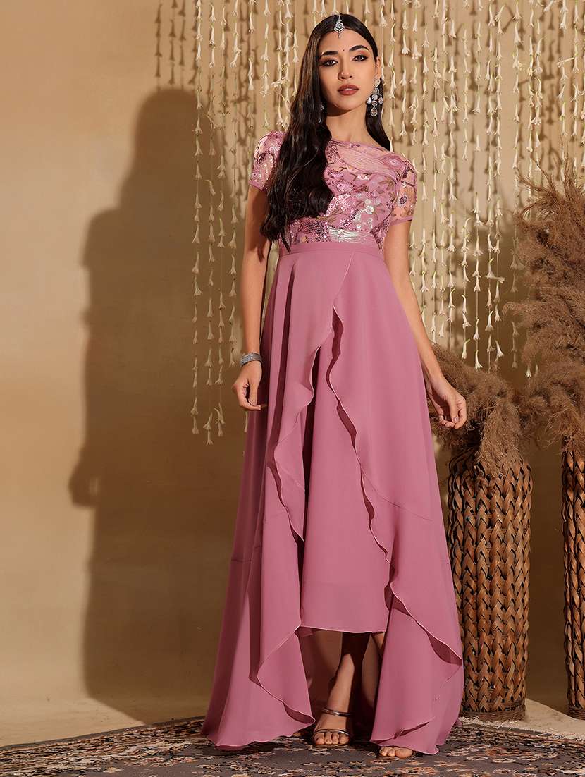 women embellished short sleeve asymmetric dress