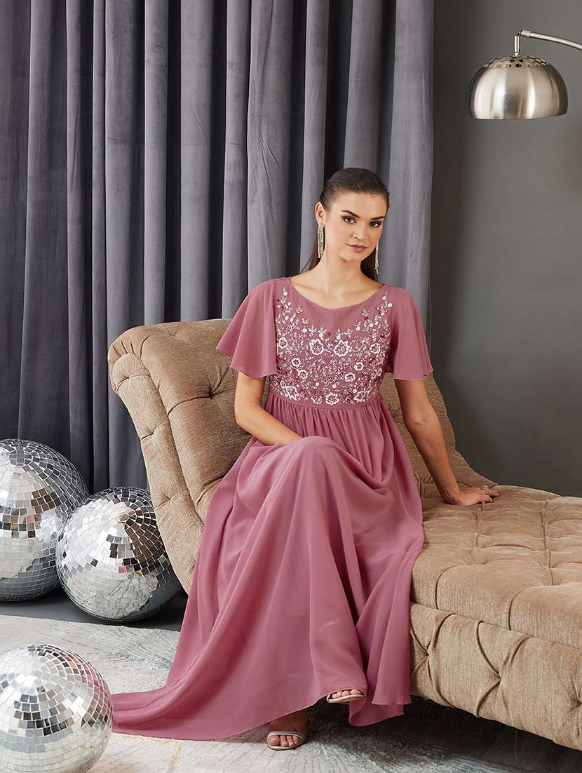 women embellished flute sleeve fit & flare dress