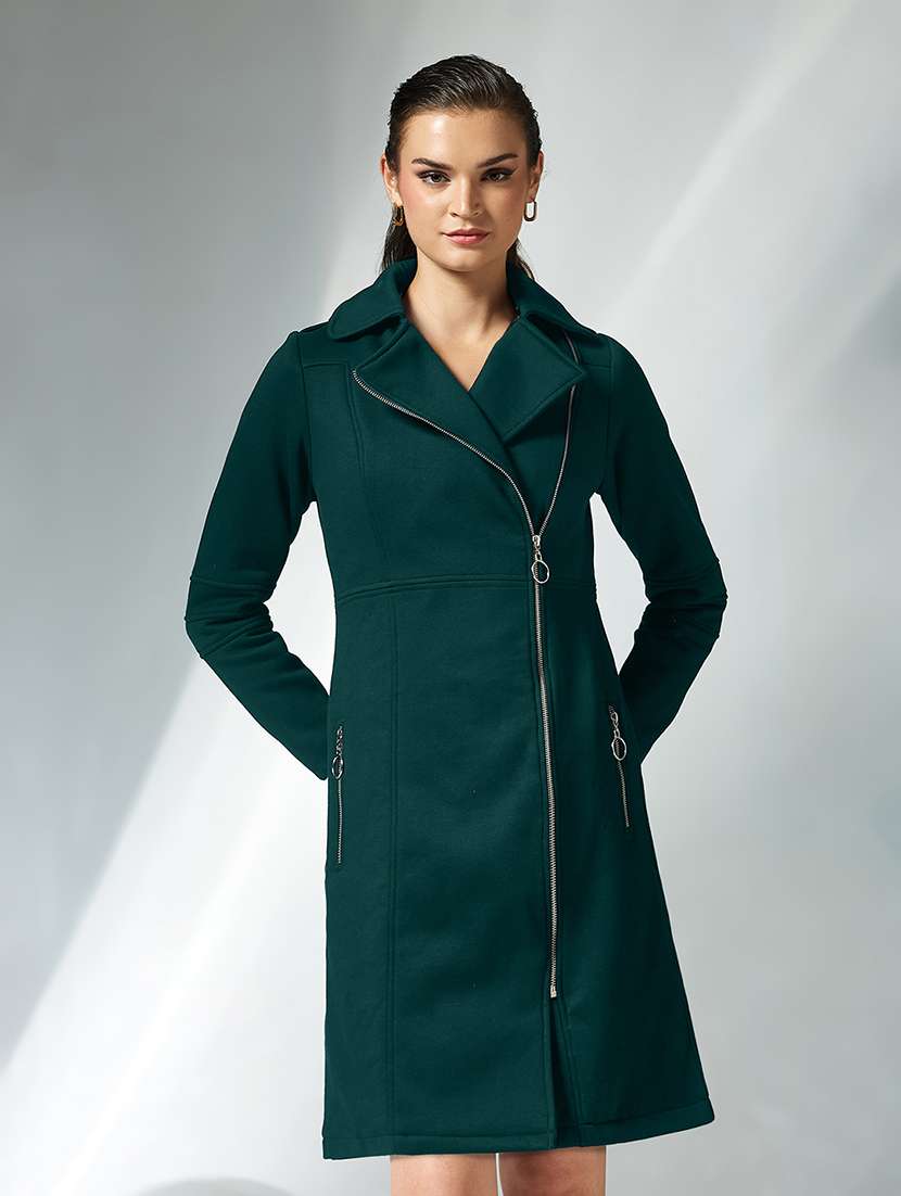 women solid long sleeve trench coat
