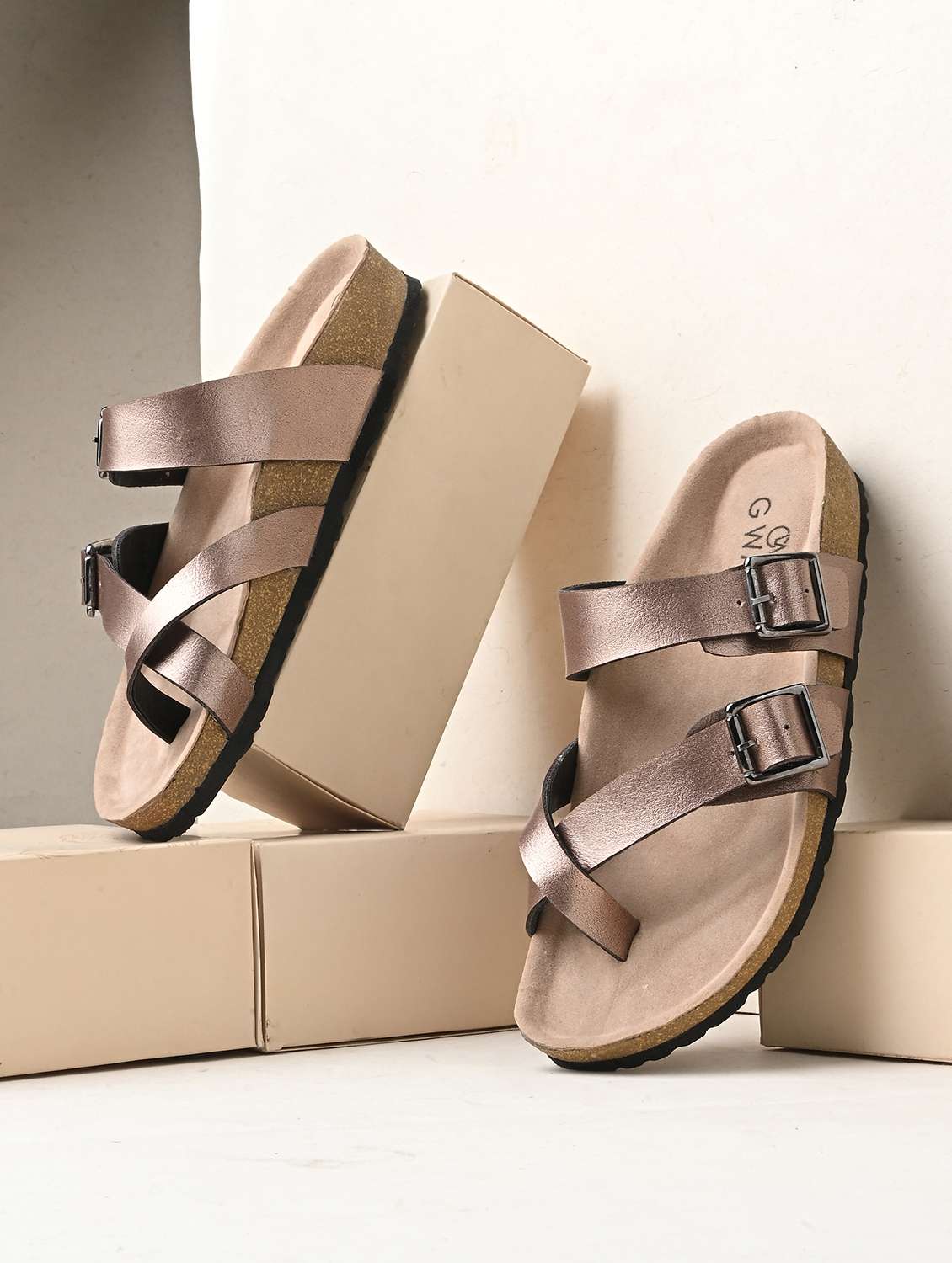 women copper slip on sandal