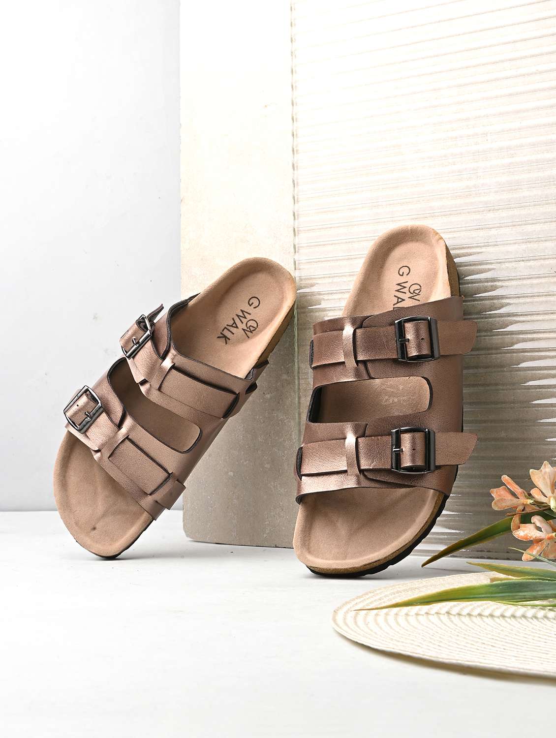 women copper slip on sandal