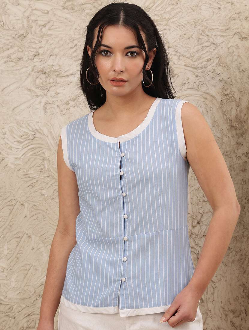 women striped sleeveless straight top