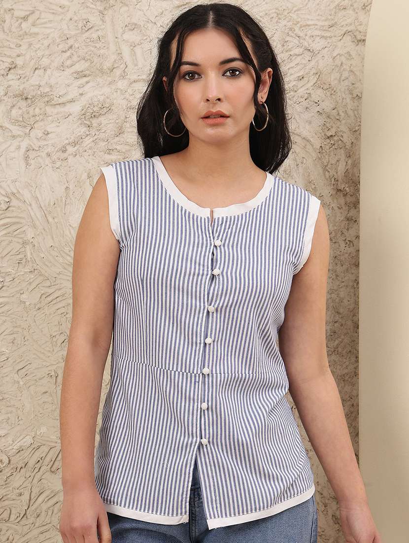 women striped sleeveless straight top