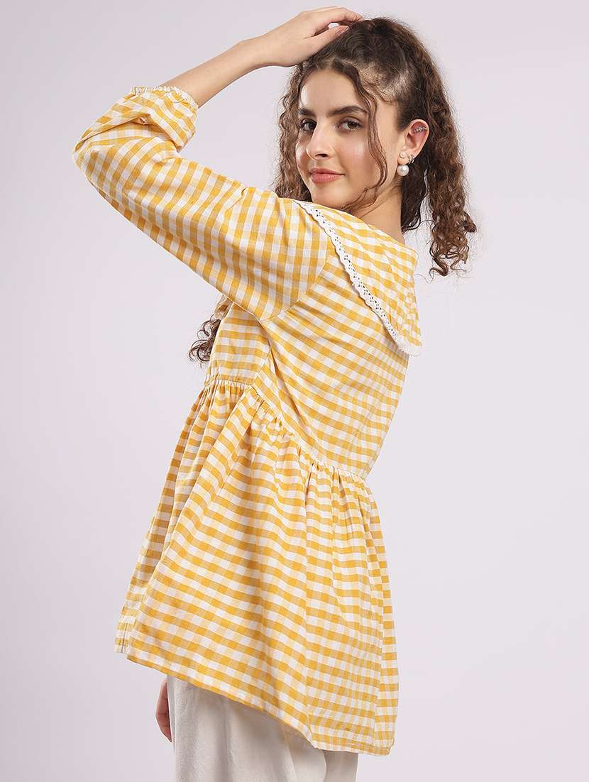 women checkered puff sleeve flared top - 22364414 -  Standard Image - 3