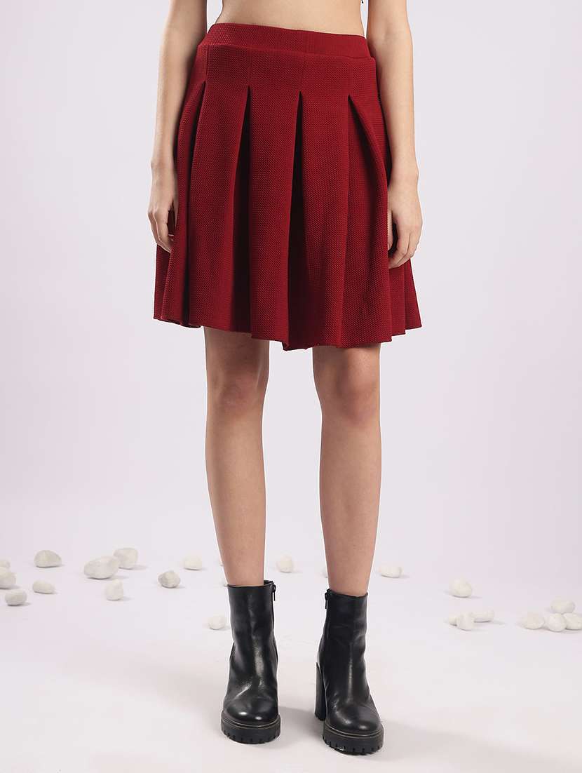 women solid high rise flared skirt