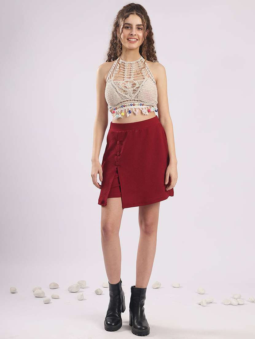 women solid high rise skirt with attached shorts - 22364427 -  Standard Image - 3