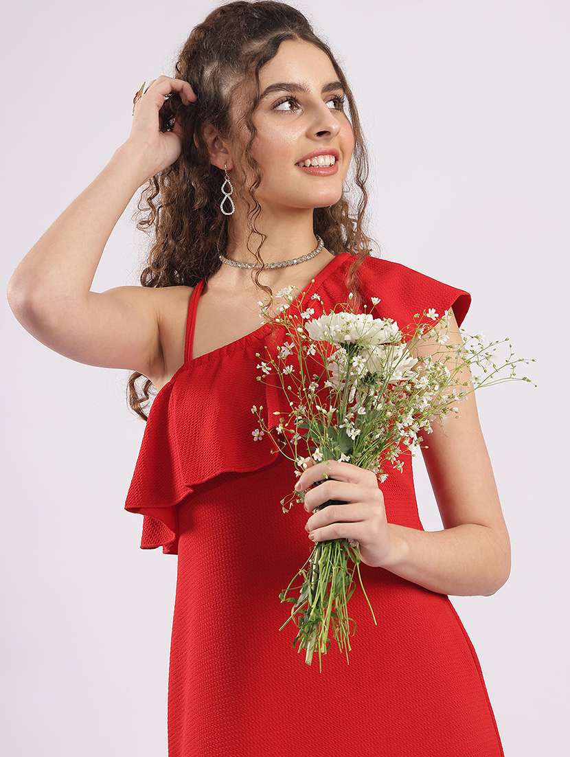 women solid single shoulder asymmetric dress  - 22364444 -  Standard Image - 5