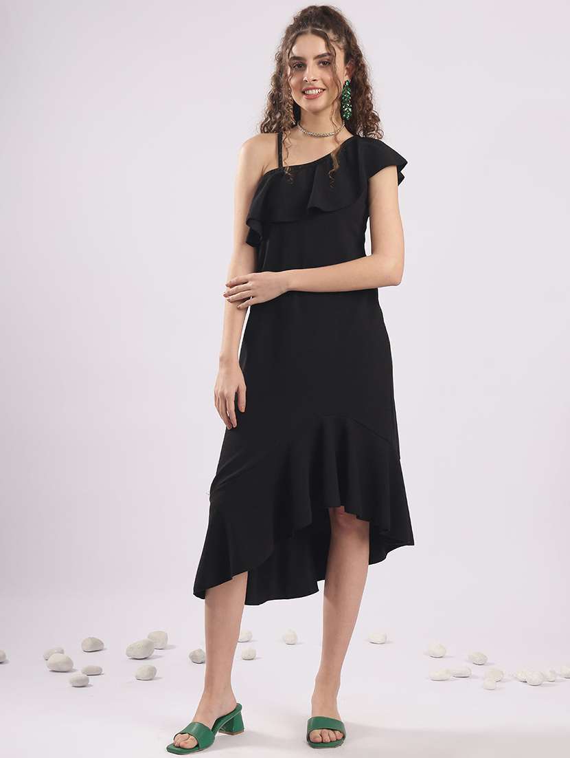 women solid single shoulder asymmetric dress  - 22364446 -  Standard Image - 3